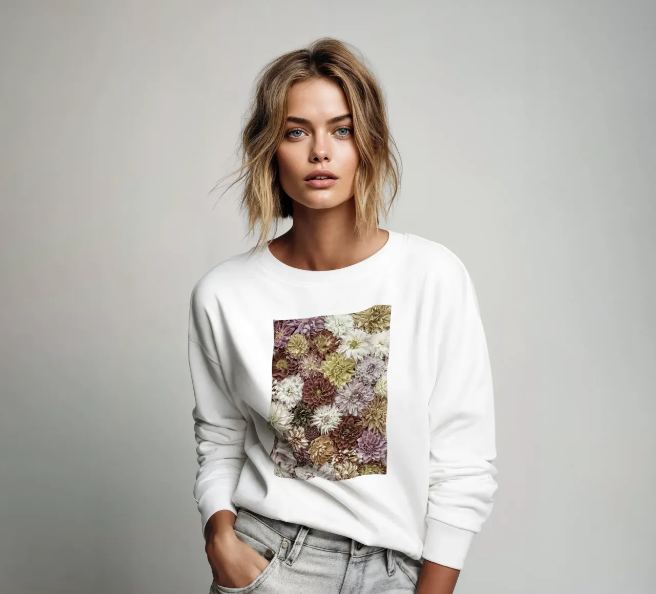 Soft Elegance in Bloom - Dalias en colores pastel sudadera de Curious Collections by Marielle Leenders