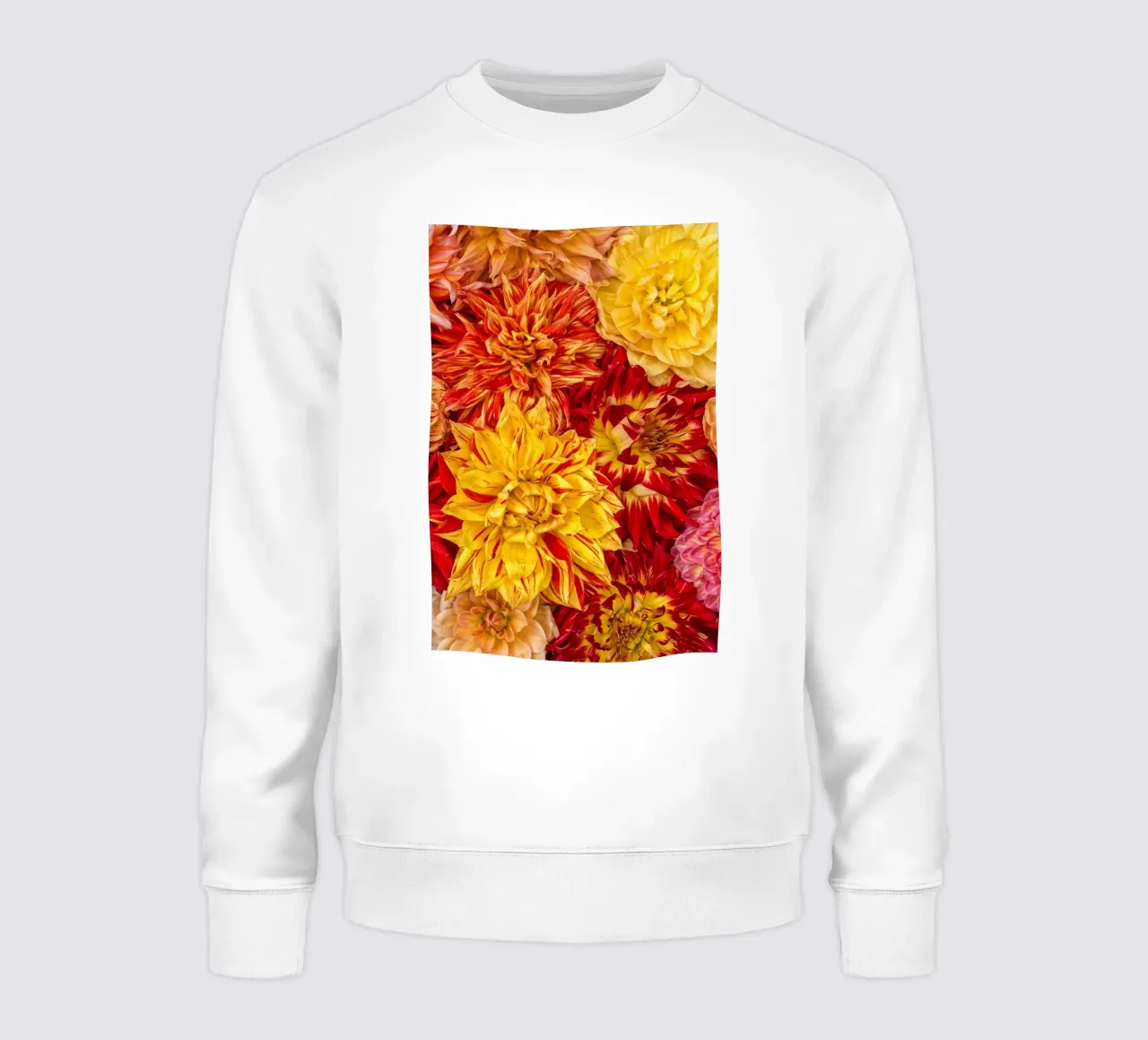 Un'esplosione di sole e calore - Dalie giallo/arancio felpa da Curious Collections by Marielle Leenders