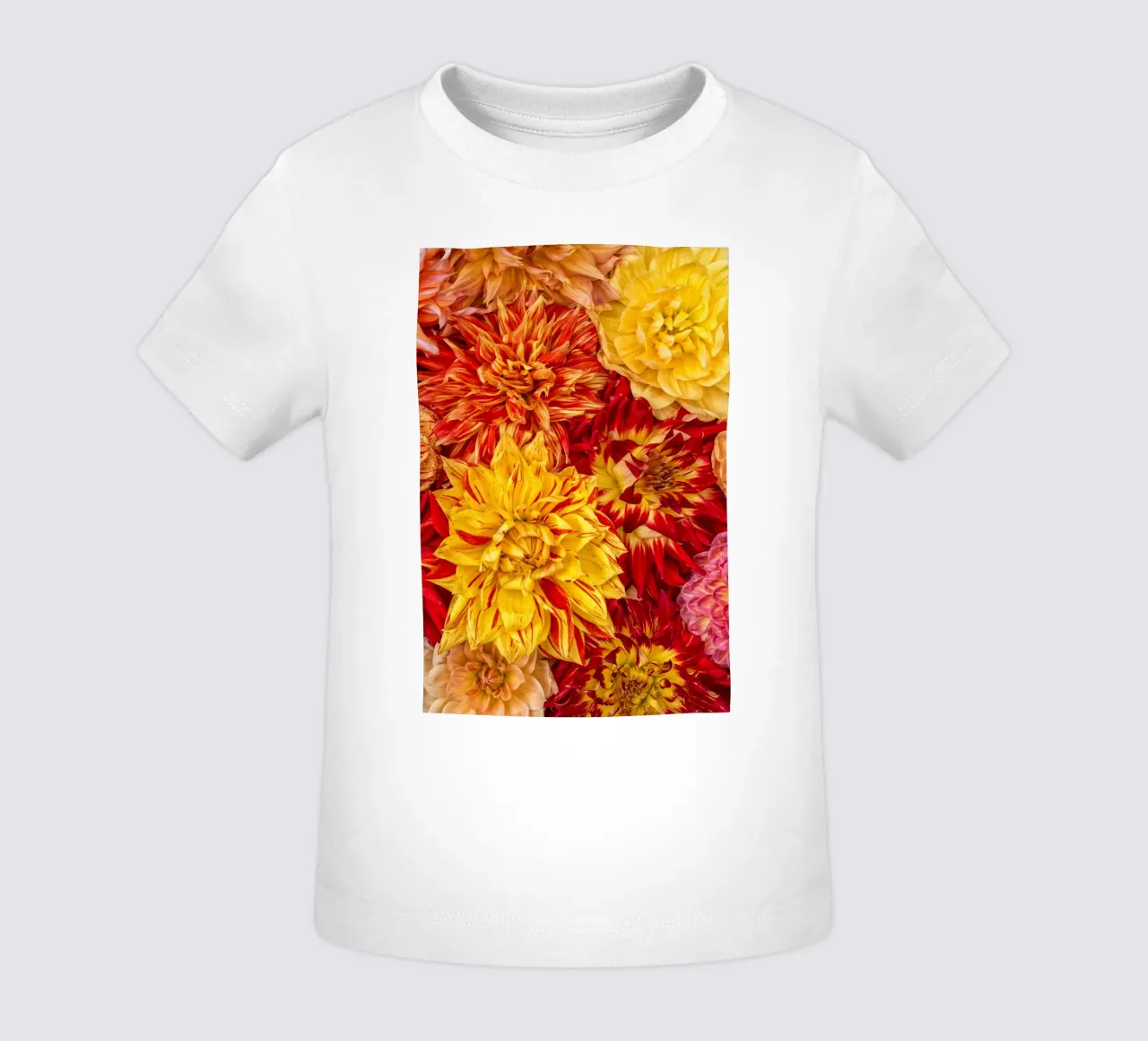 Un'esplosione di sole e calore - Dalie giallo/arancio maglietta neonato da Curious Collections by Marielle Leenders