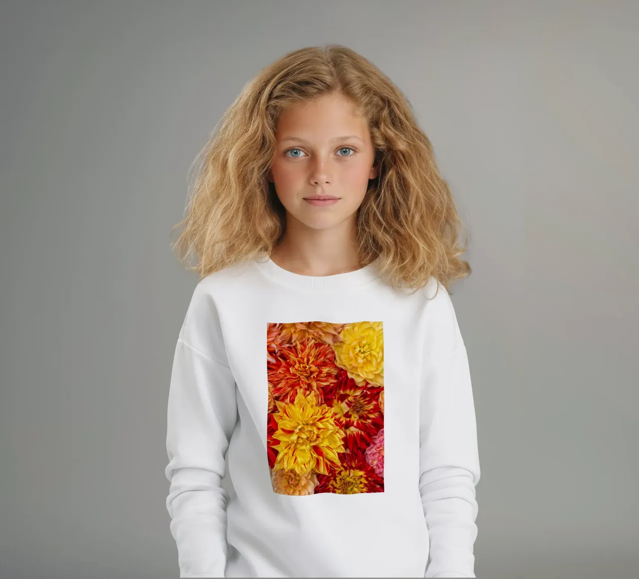 Un'esplosione di sole e calore - Dalie giallo/arancio felpa bambino da Curious Collections by Marielle Leenders
