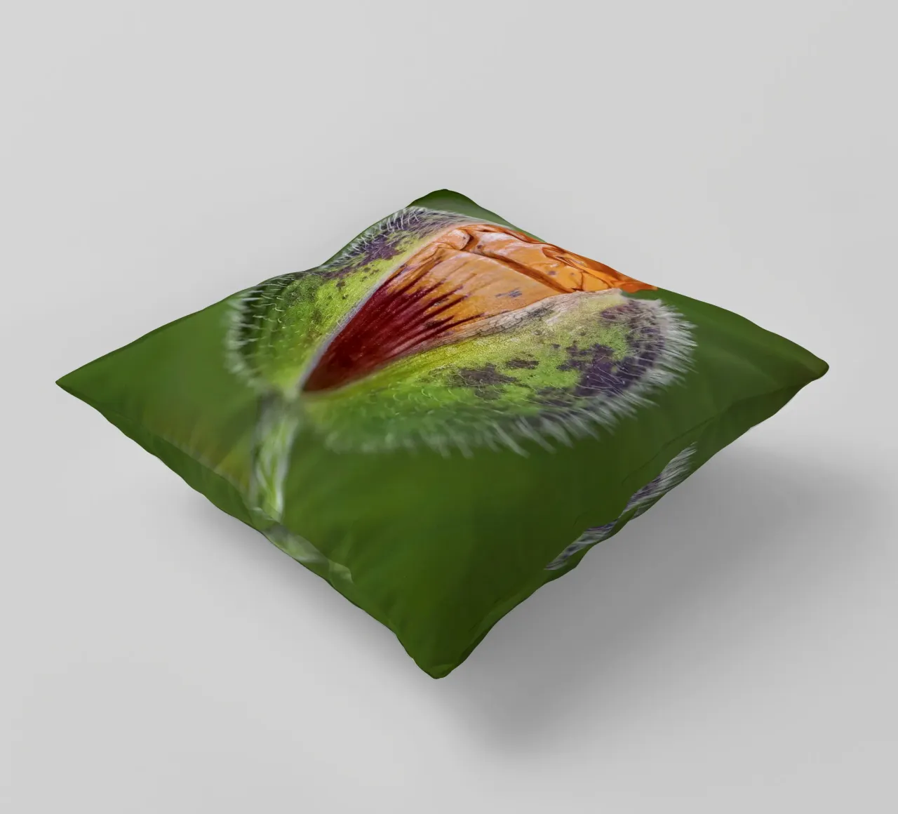 The Promise of Vibrant Bloom - Red Poppy Bud cuscino da Curious Collections by Marielle Leenders