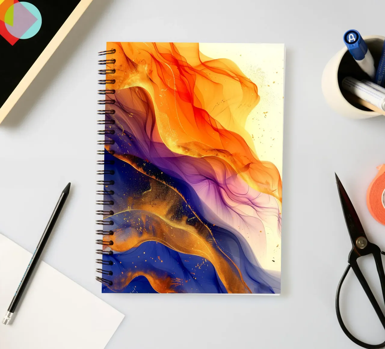 Vivid colors flowing lines art spiral notebook by Justyna Jaszke JBJart