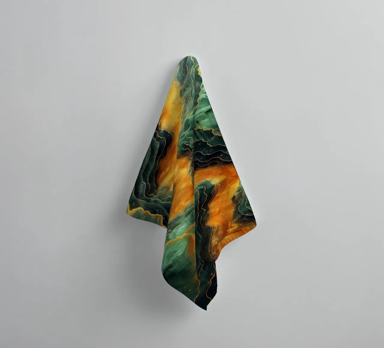 Gold waves green lines art towel by Justyna Jaszke JBJart