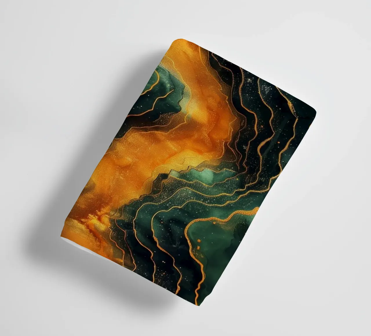 Gold waves green lines art towel by Justyna Jaszke JBJart
