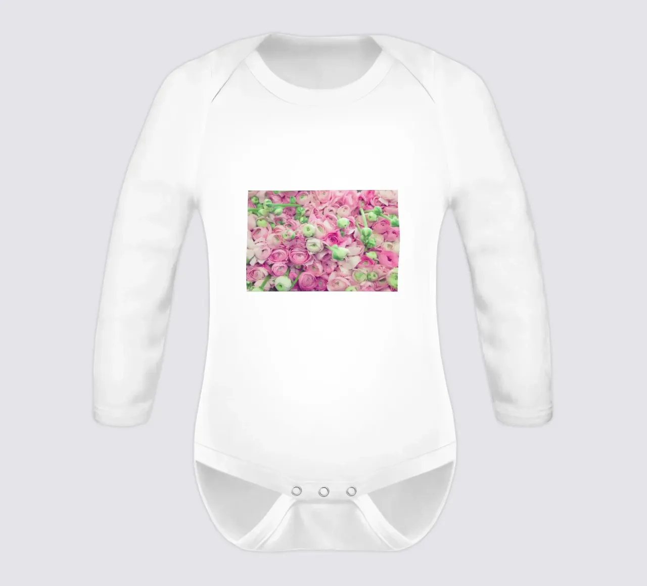 Ranunculus Light long-sleeve baby romper by Catherine McDonald