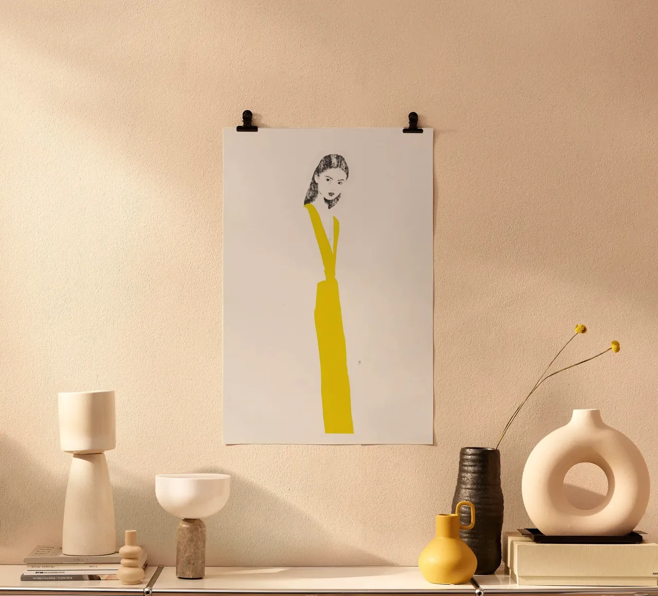 Untitled (Yellow Dress) poster with wooden frame by Manuel Rebollo