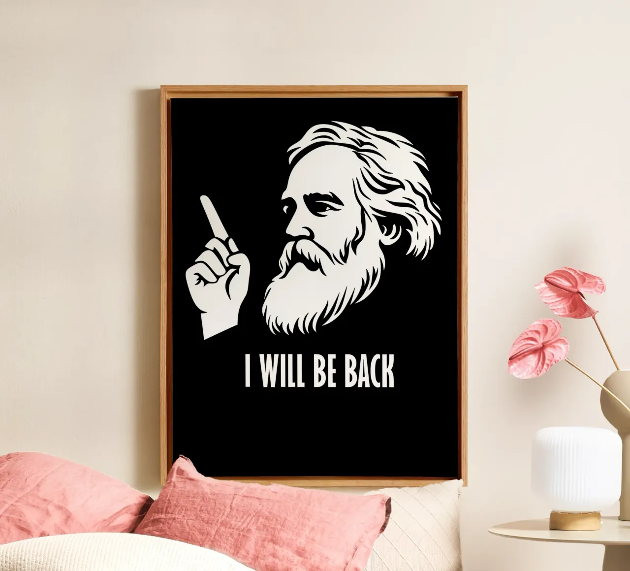 Karl Marx | Ich komme zurück Leinwand mit Schattenfugenrahmen von Autofocus