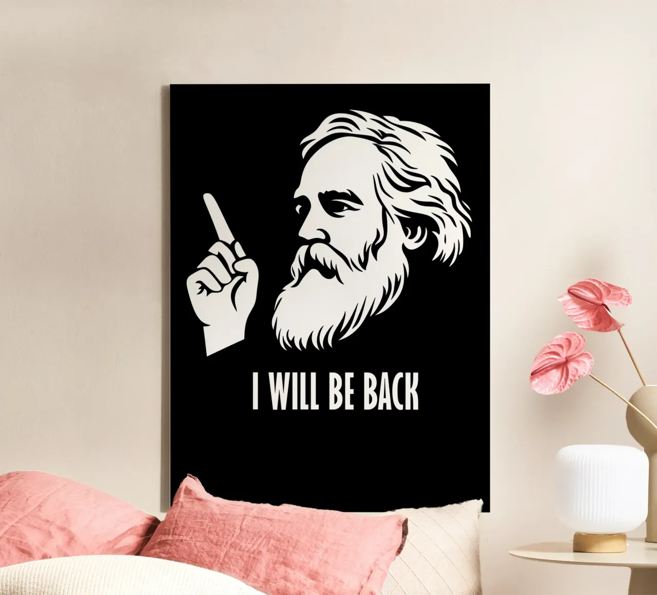 Karl Marx | Ich komme zurück Leinwand mit Schattenfugenrahmen von Autofocus