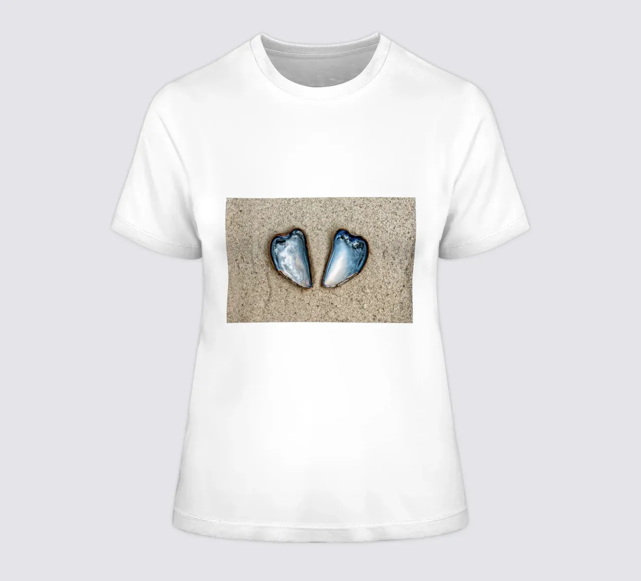 A Symbol of Love and Unity - Two Heart-Shaped Mussels women's fitted t-shirt by Curious Collections by Marielle Leenders