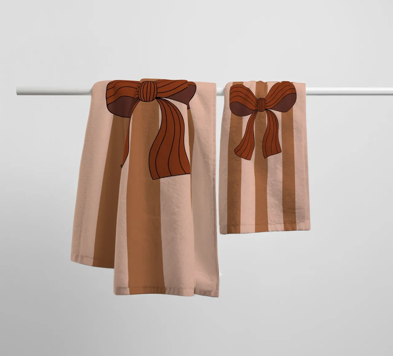Bow on Striped Pink and Brown Background asciugamano da bagno da AleksandraAnna