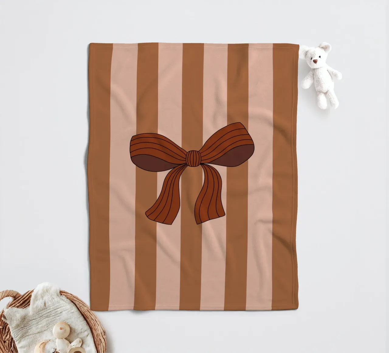Bow on Striped Pink and Brown Background coperta in pile da AleksandraAnna