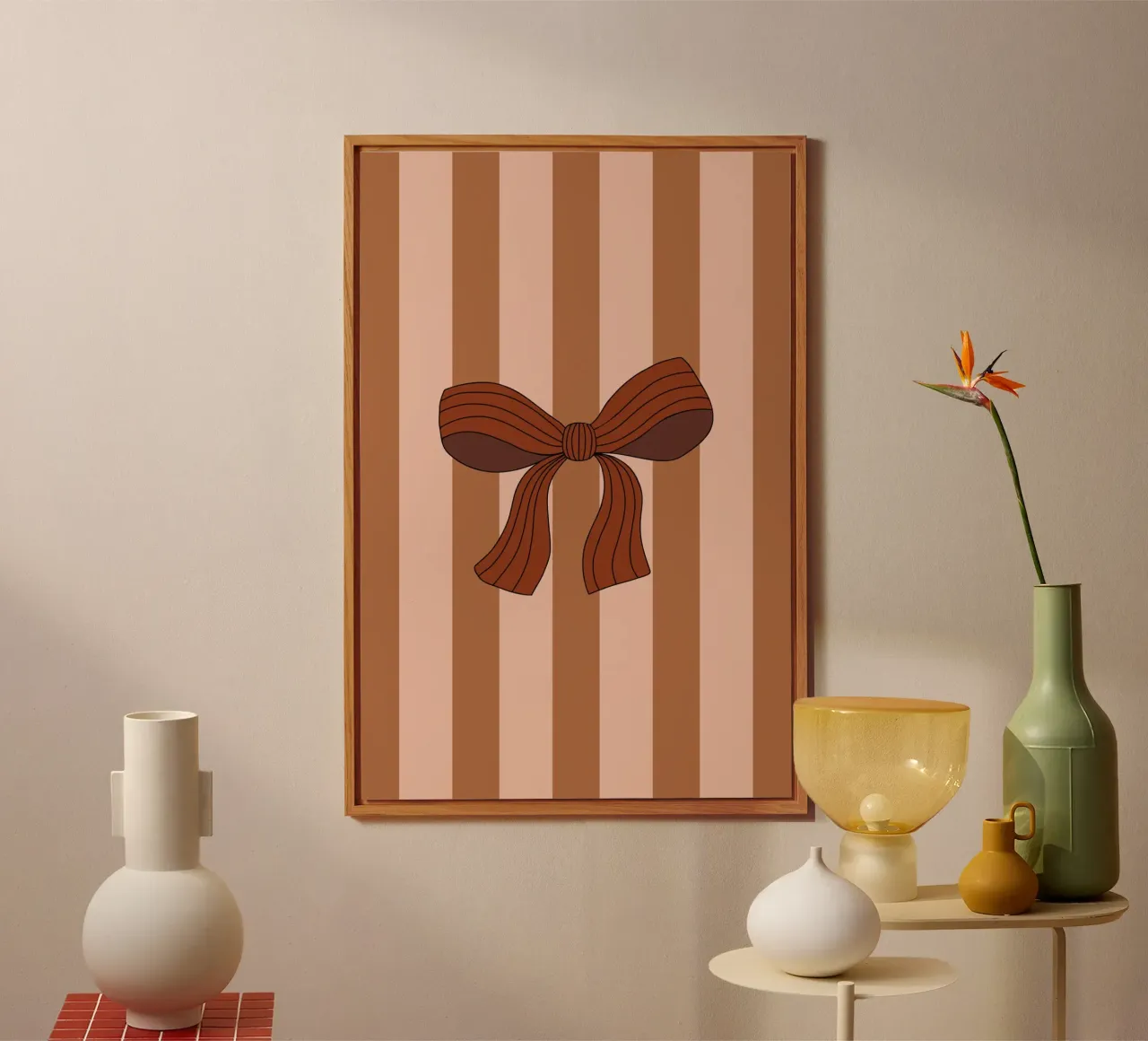 Bow on Striped Pink and Brown Background alluminio dibond da AleksandraAnna