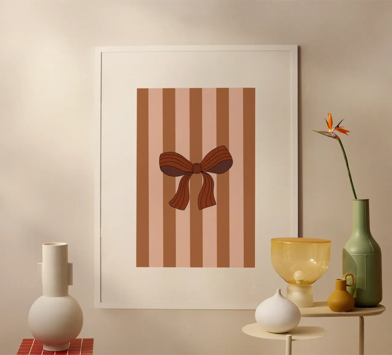 Bow on Striped Pink and Brown Background carta hahnemühle da AleksandraAnna
