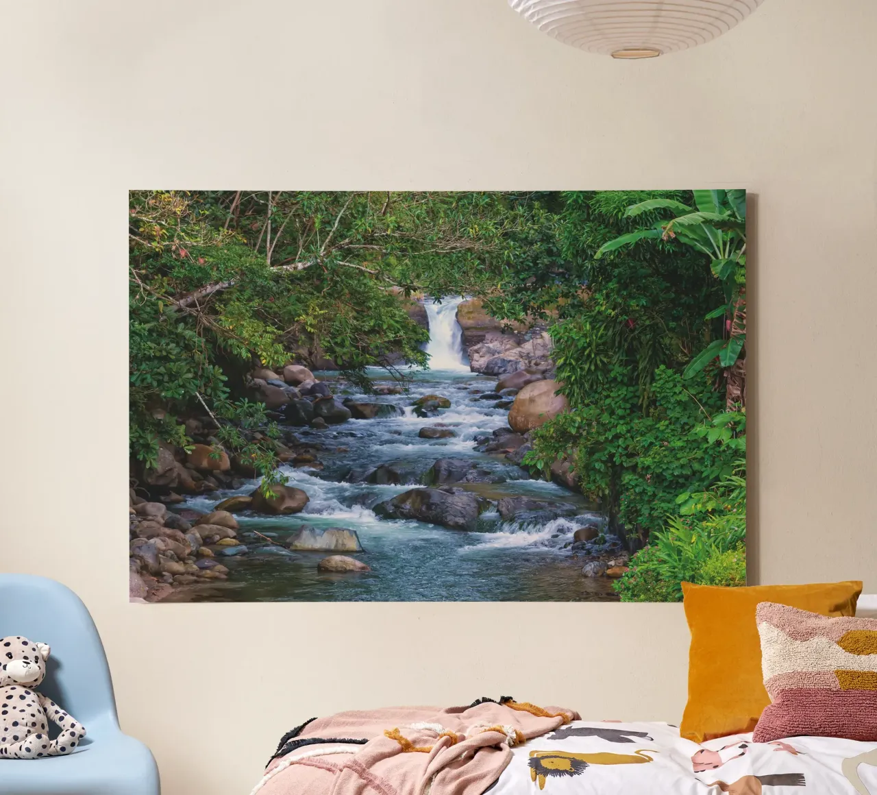 Nature's Hidden Gem - A Serene Waterfall in the Jungle canvas with Floater frame by Curious Collections by Marielle Leenders