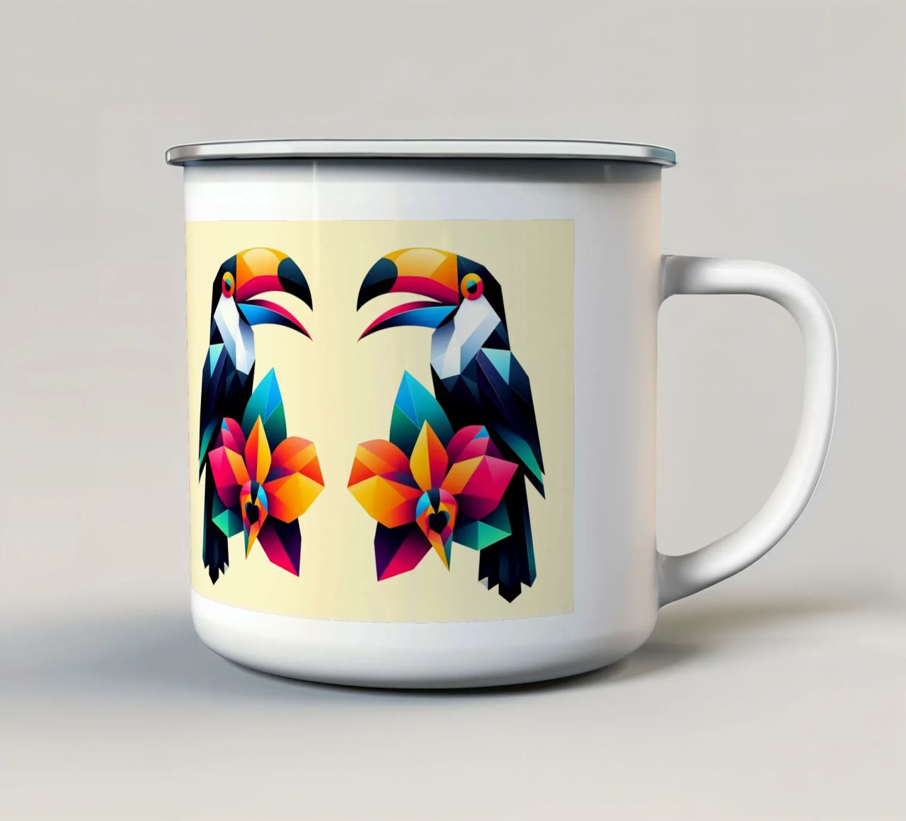 Tucano e orchidea tazza in smalto da Digital Naive
