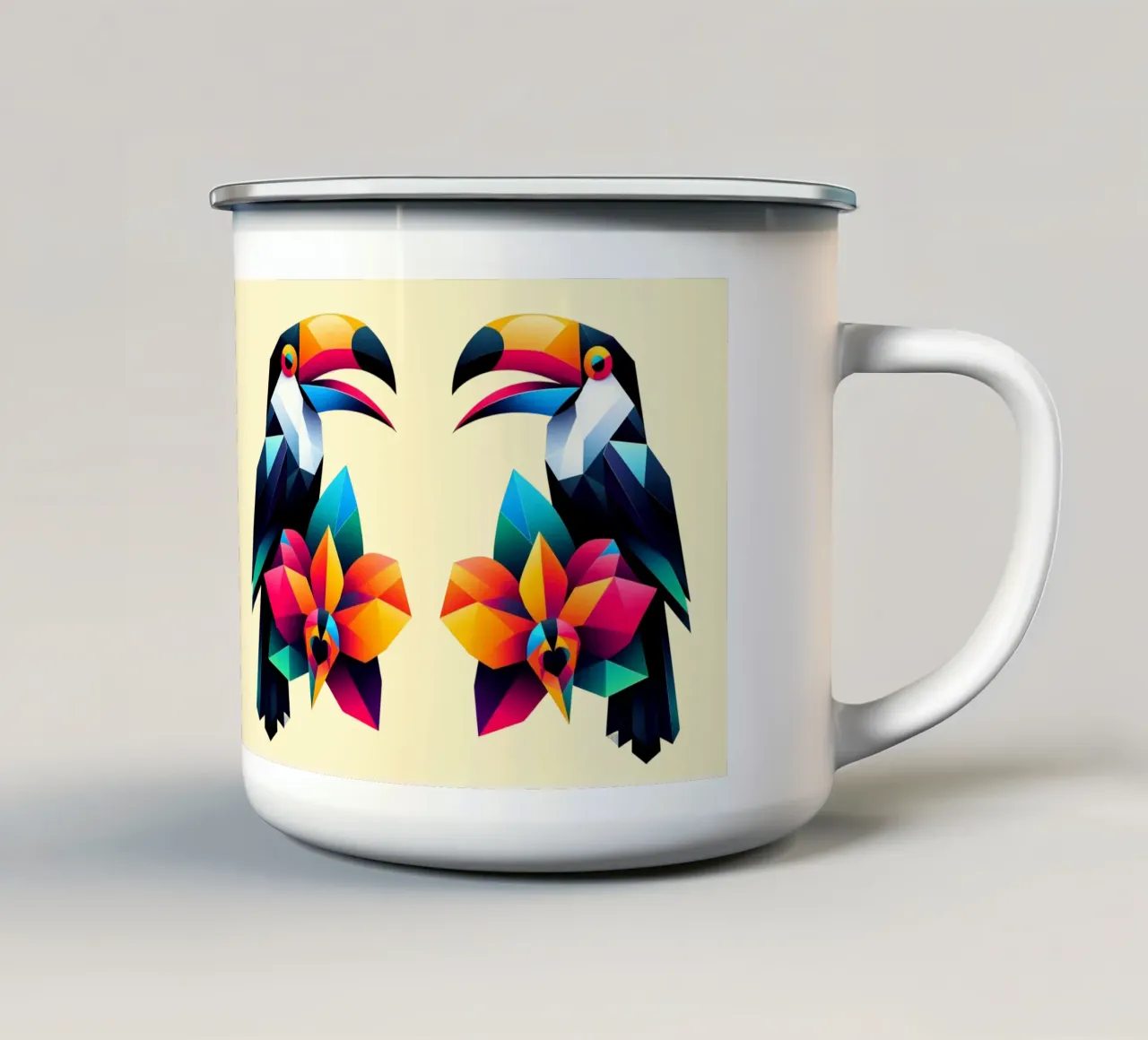 Tucán y orquídea taza de esmalte de Digital Naive