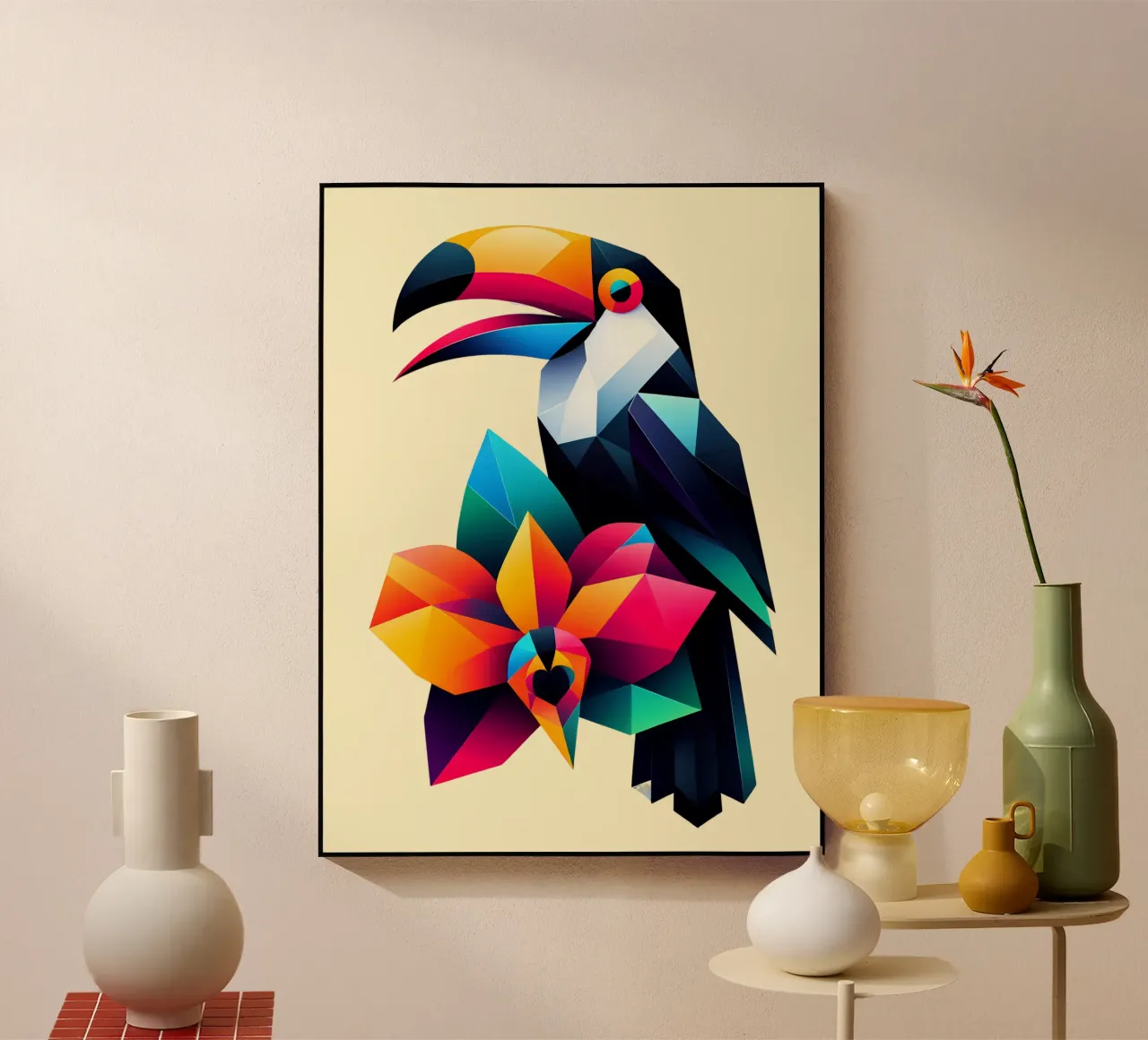 Tucano e orchidea plexiglass da Digital Naive