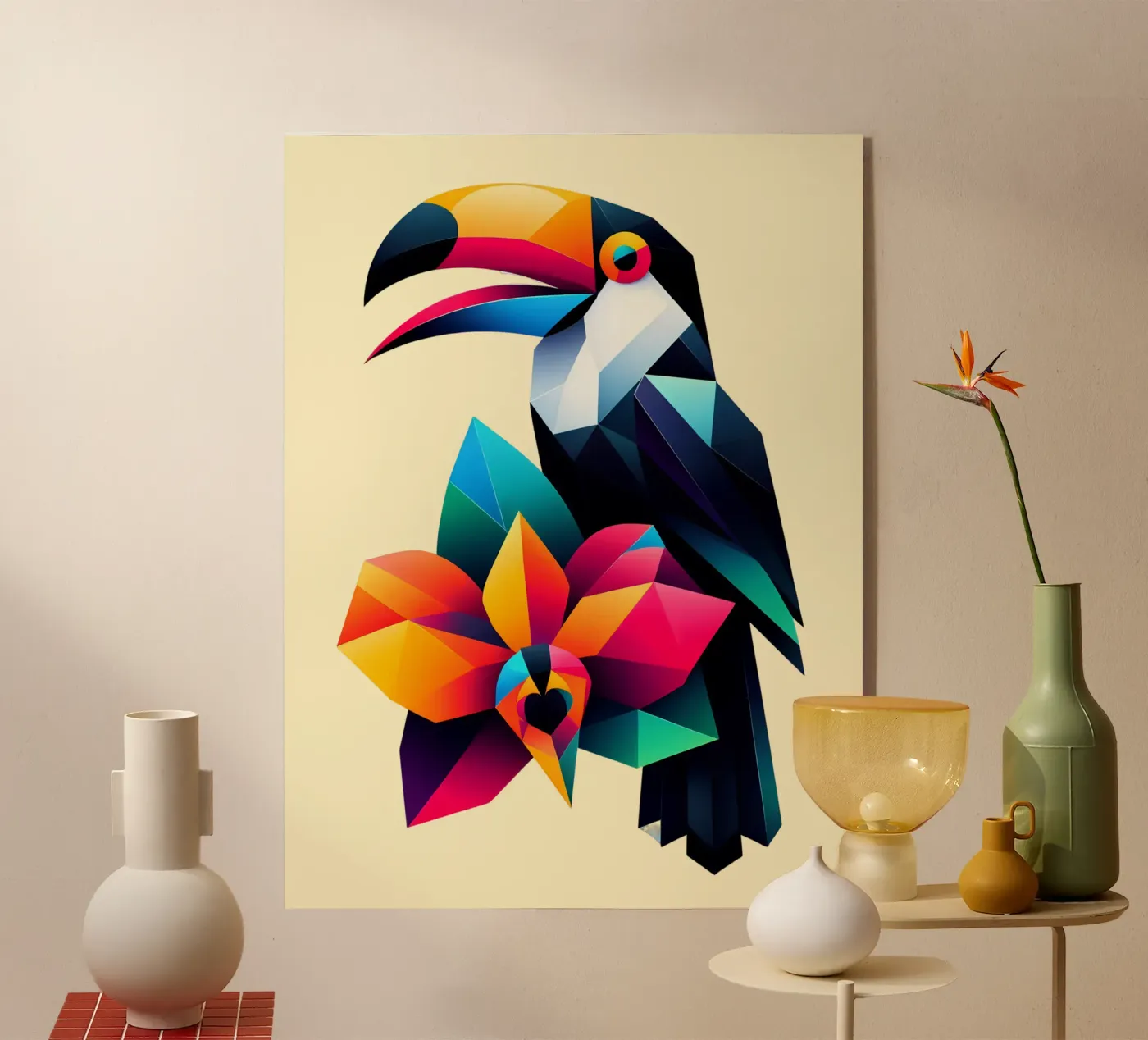 Tucano e orchidea plexiglass da Digital Naive