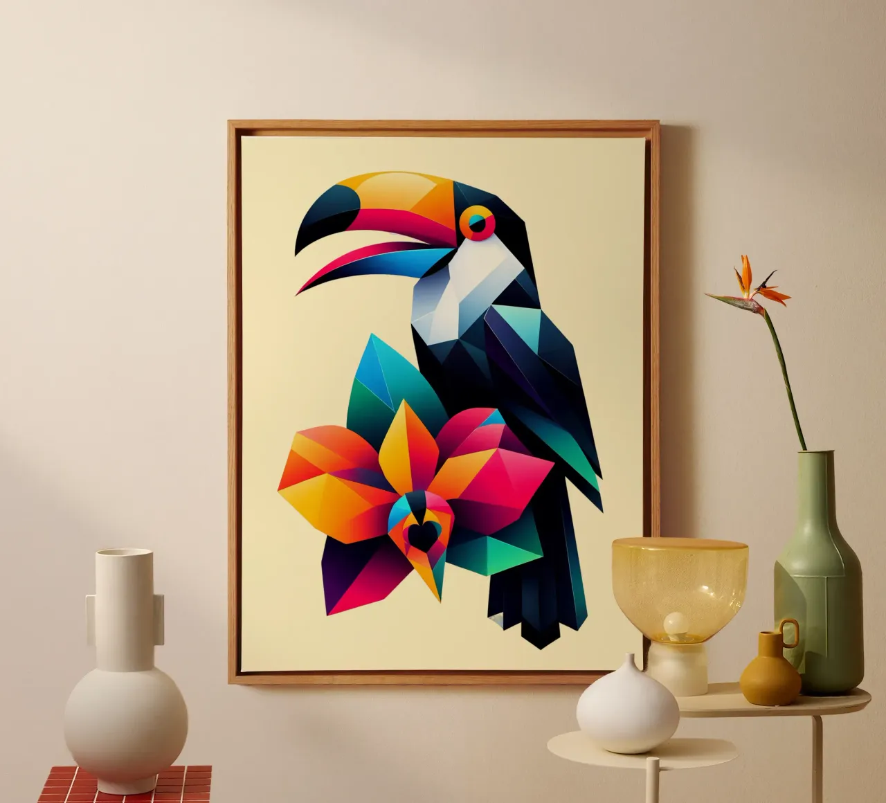 Tucano e orchidea tela con Cornice a cassetta da Digital Naive