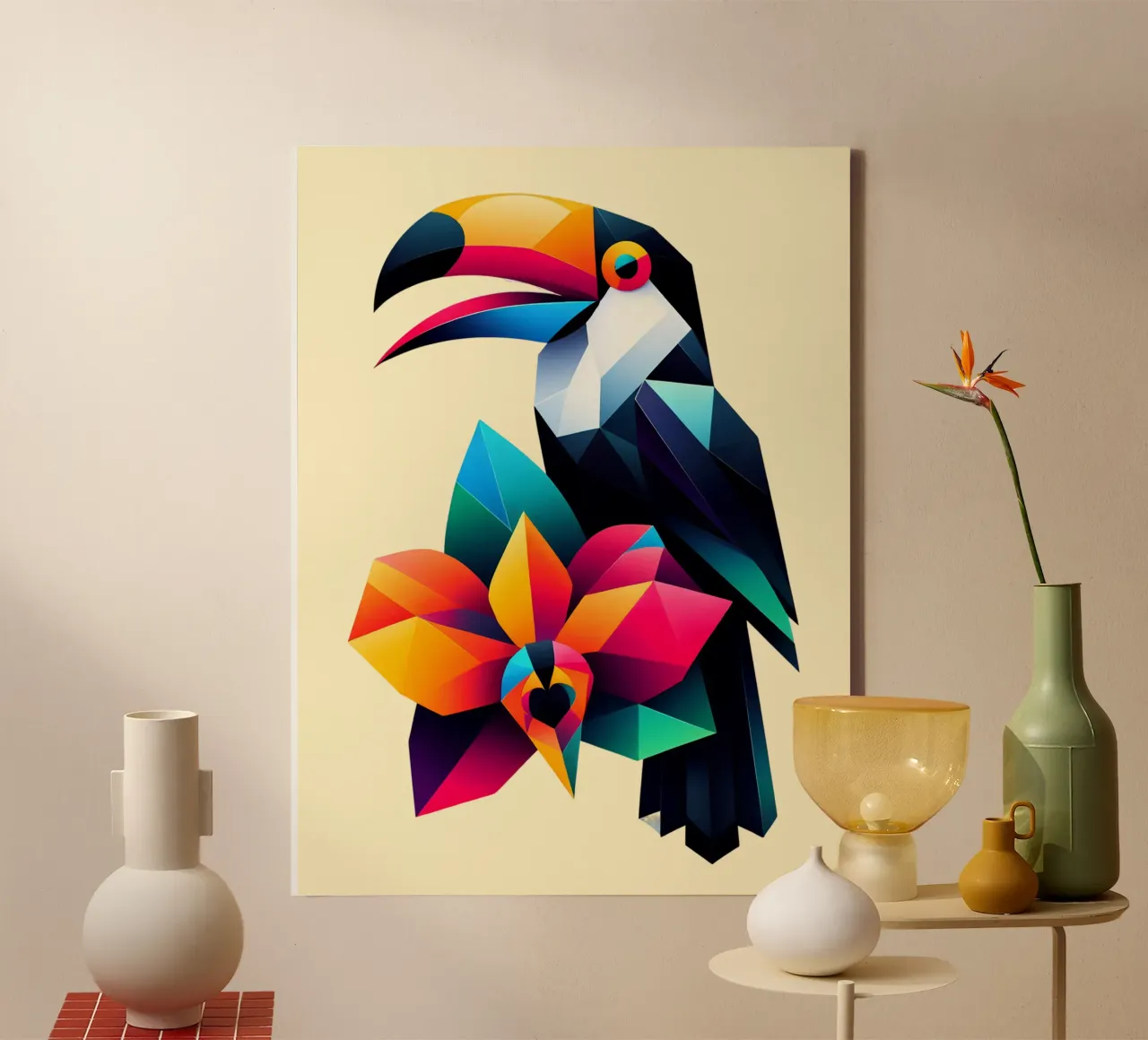 Tucano e orchidea tela con Cornice a cassetta da Digital Naive