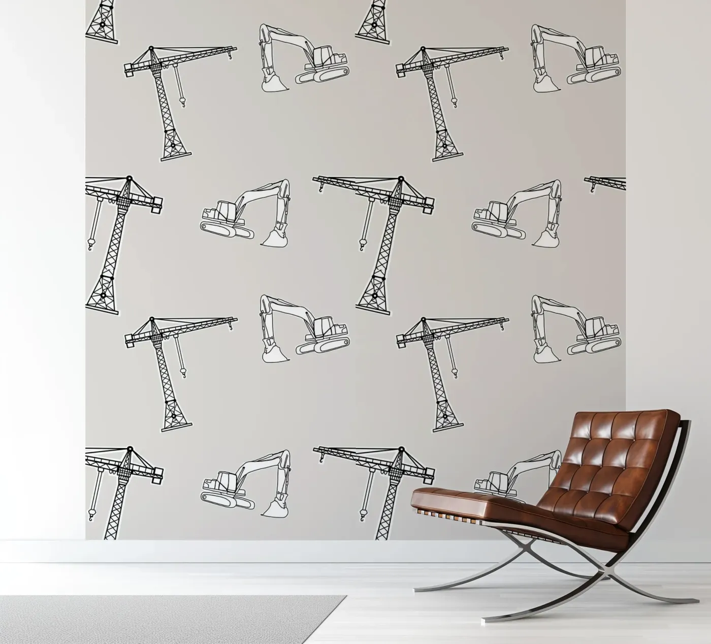 Bagger und Kran fotobehang van BAINAI KIDS