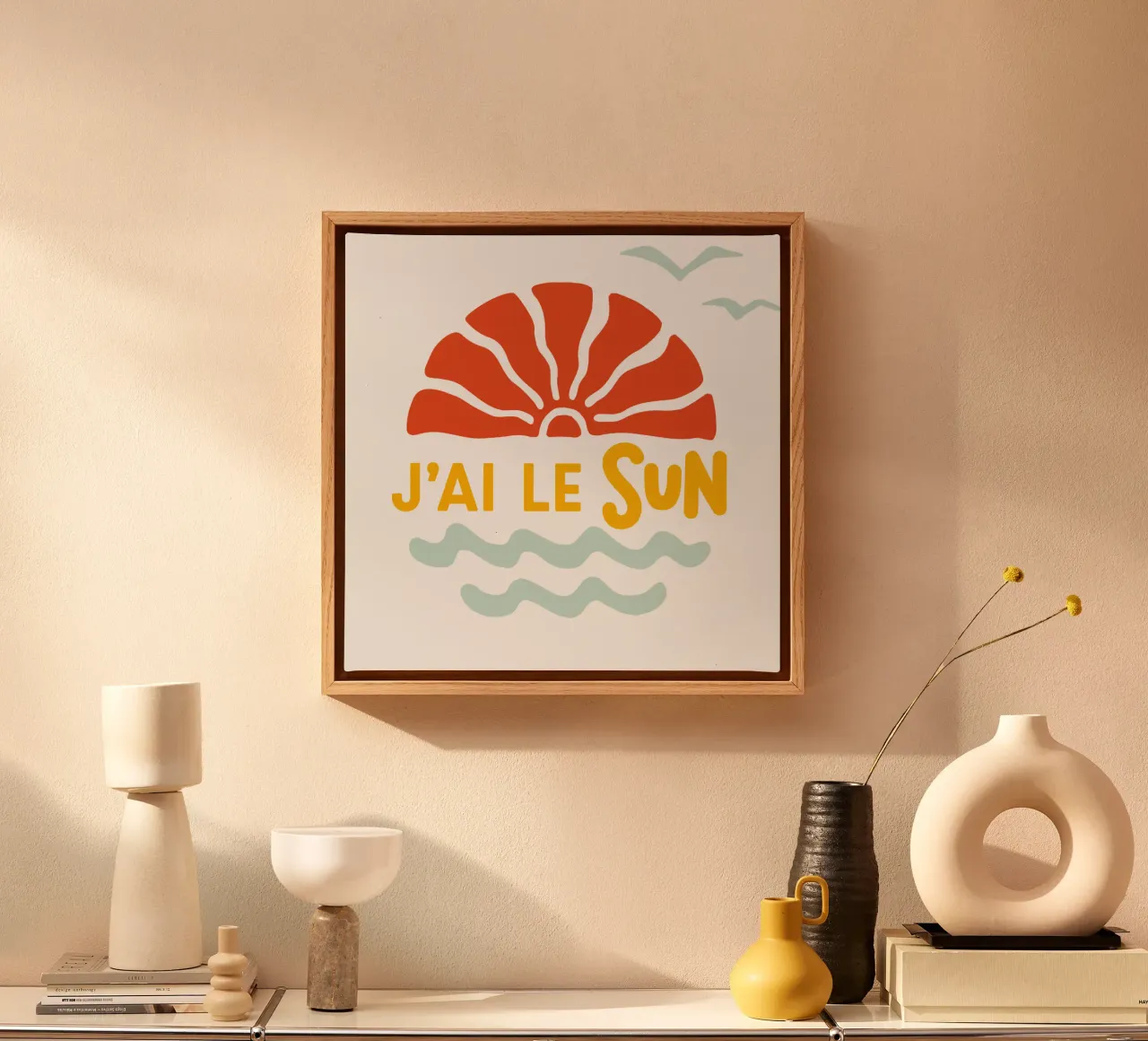 j'ai le sun seum soleil plage retro océan mer tela con Cornice a cassetta da alice