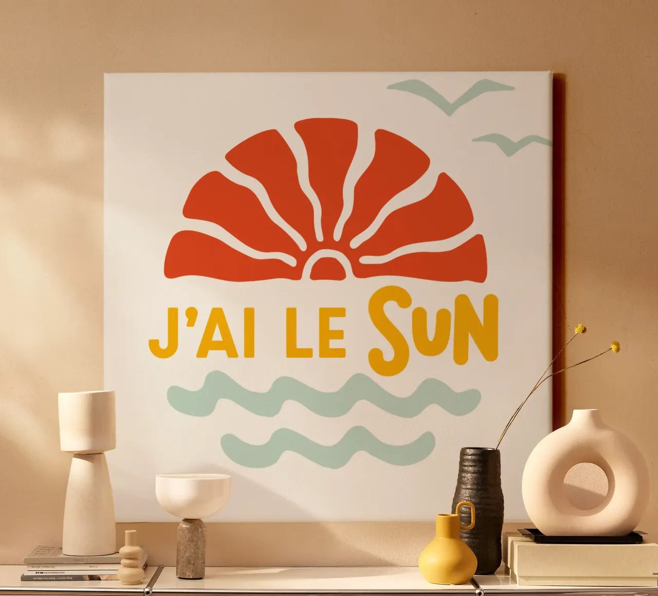 j'ai le sun seum soleil plage retro océan mer tela con Cornice a cassetta da alice