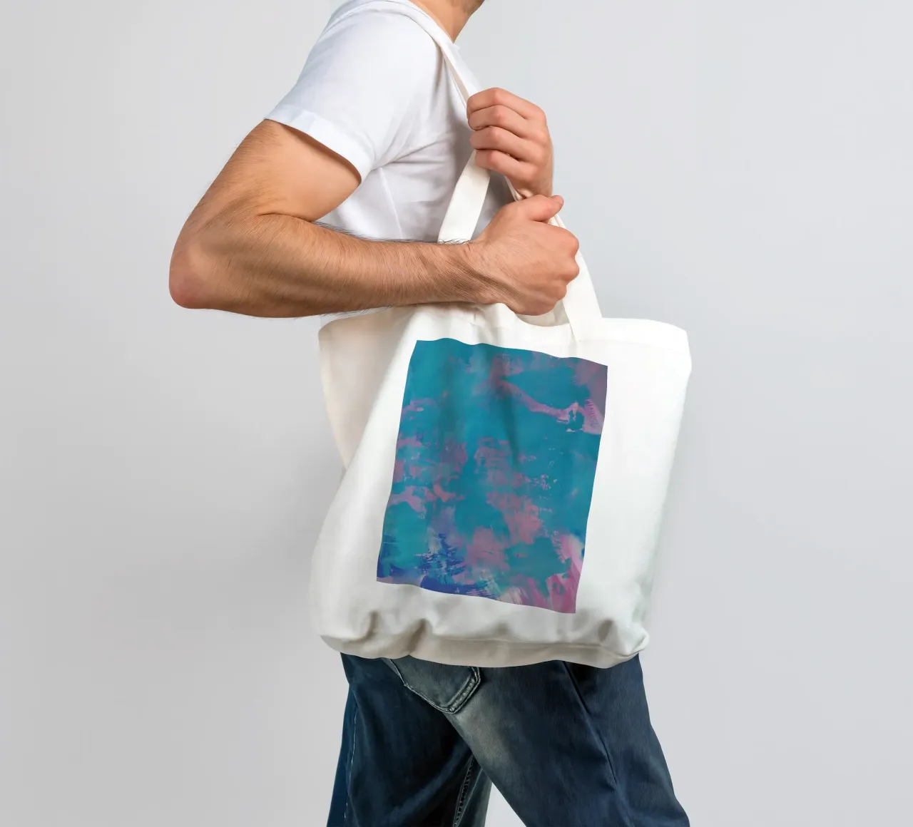 Stampa astratta colorata - Verde acqua e rosa borsa in juta da FABOArt