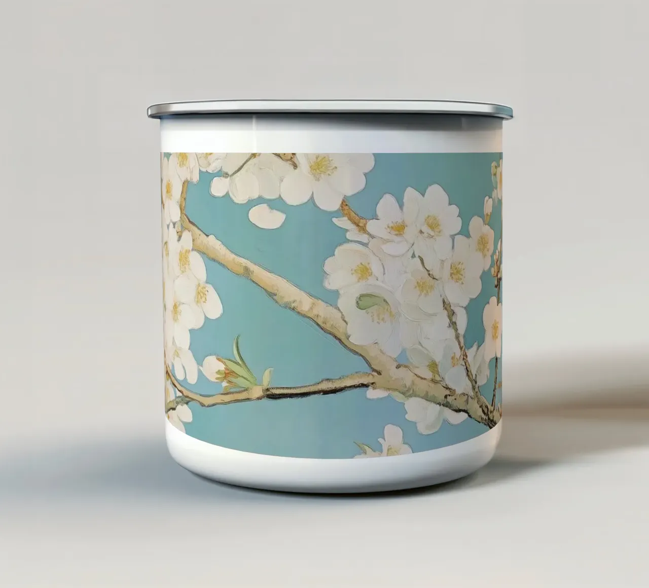 Fiore di ciliegio bianco tazza in smalto da Melloi Art Print