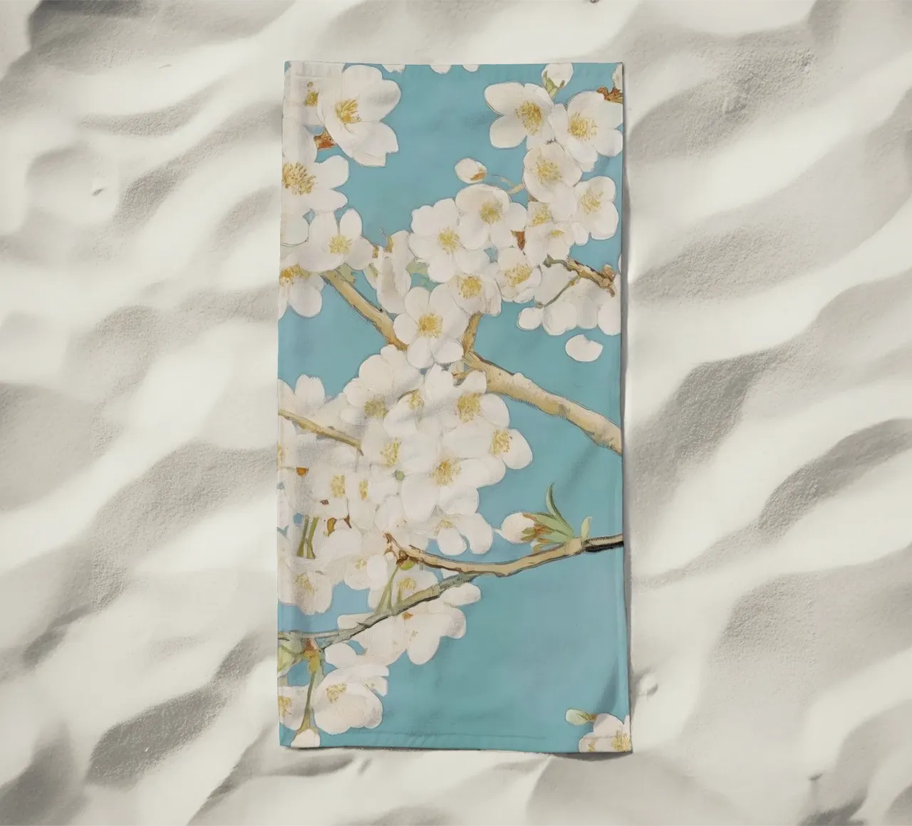 Fiore di ciliegio bianco telo mare da Melloi Art Print