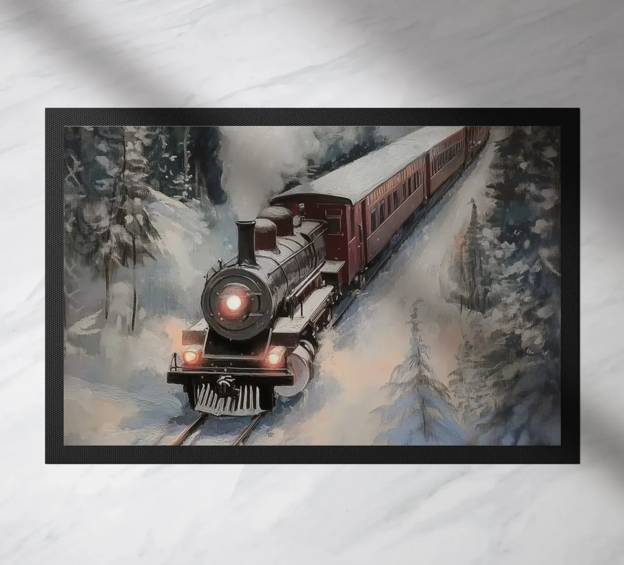 Train à vapeur d'hiver paillasson de Melloi Art Print
