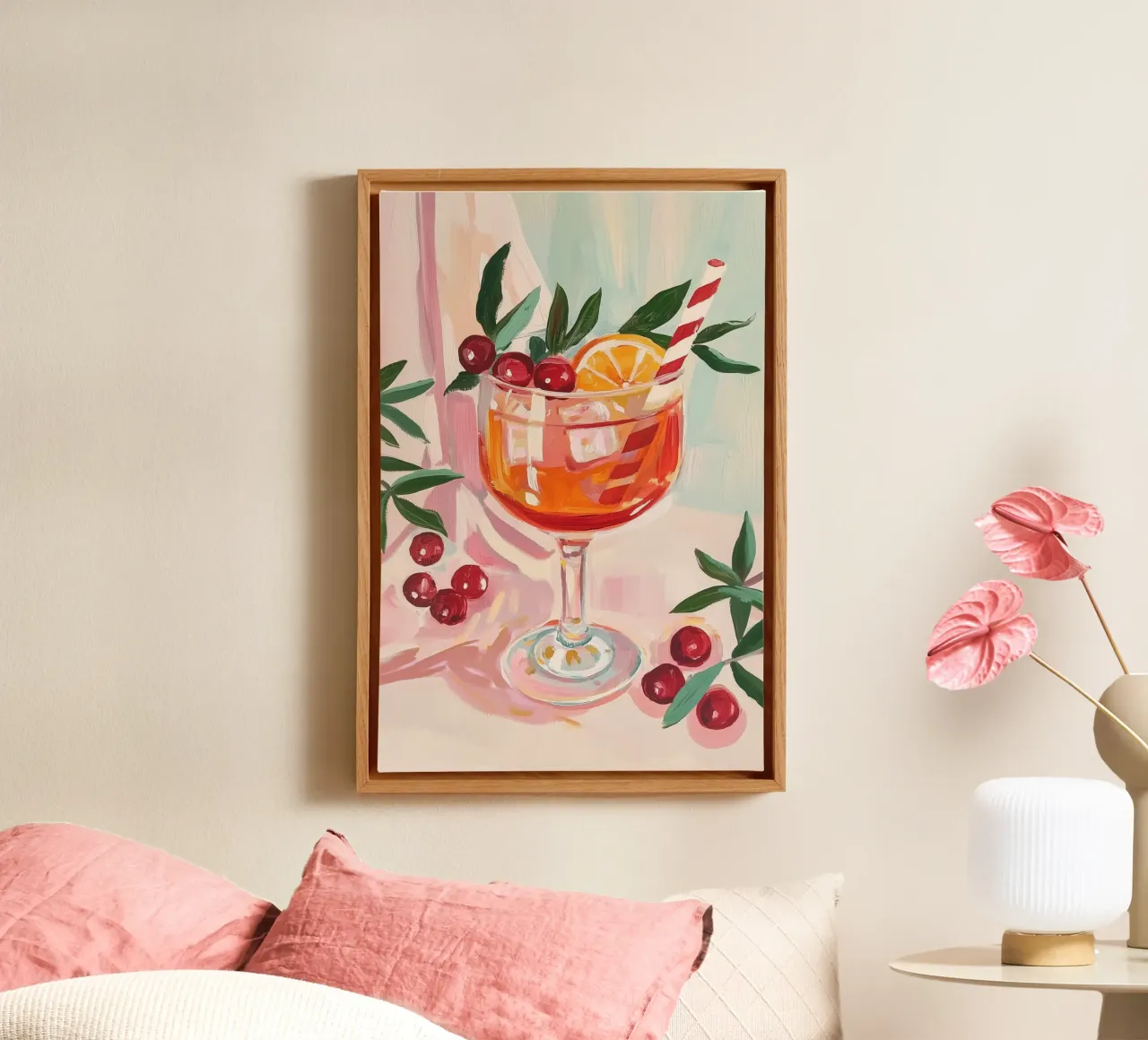 Cocktail aperol Spritz al mirtillo rosso festivo tela con Cornice a cassetta da Melloi Art Print