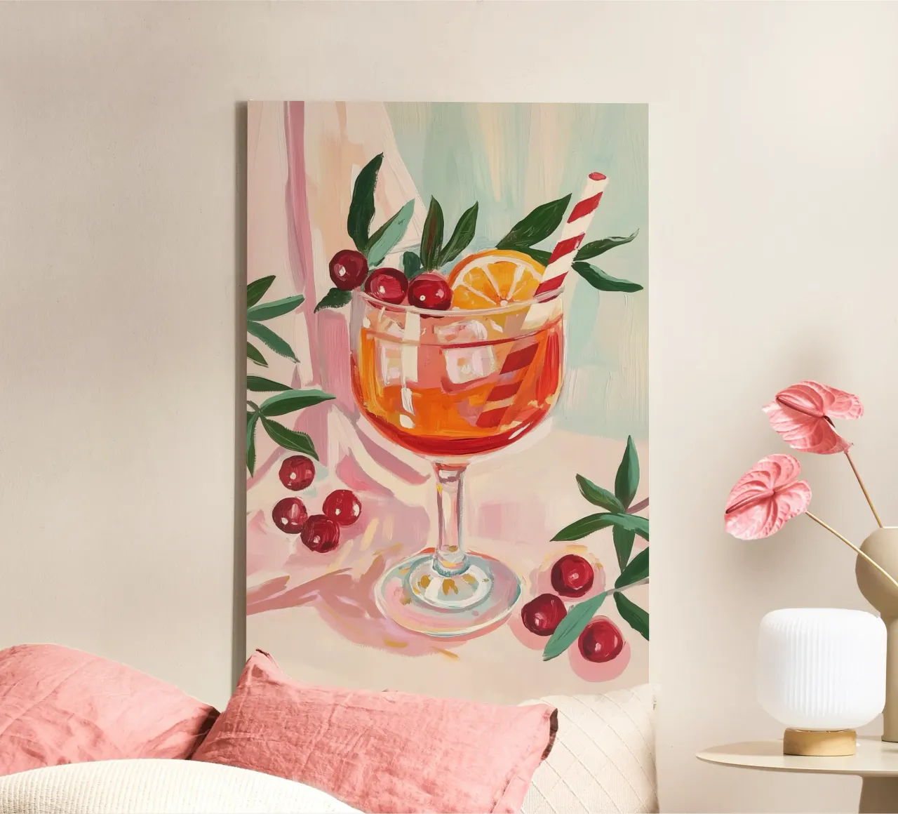 Cocktail aperol Spritz al mirtillo rosso festivo tela con Cornice a cassetta da Melloi Art Print