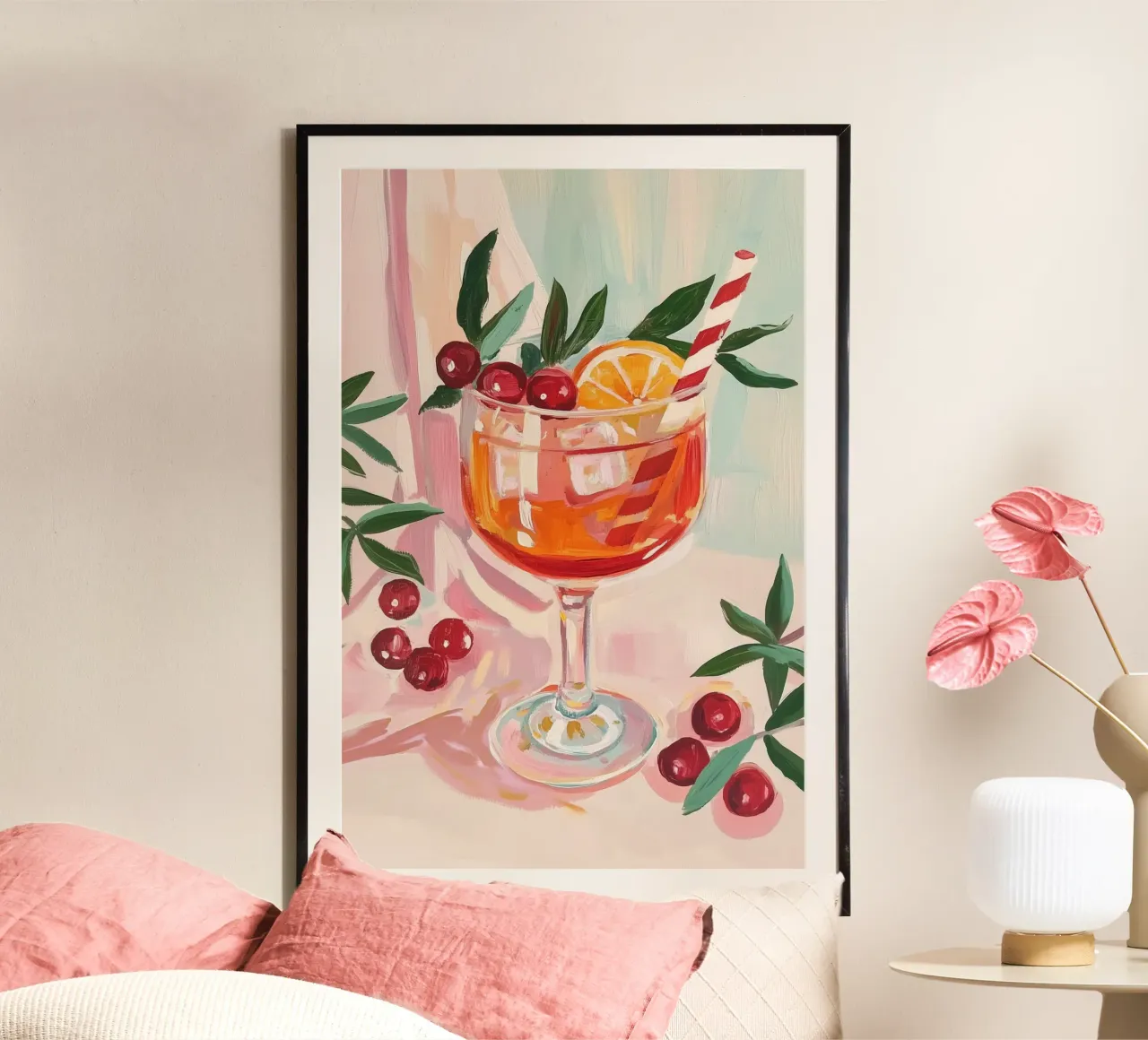 Cocktail aperol Spritz al mirtillo rosso festivo poster da Melloi Art Print