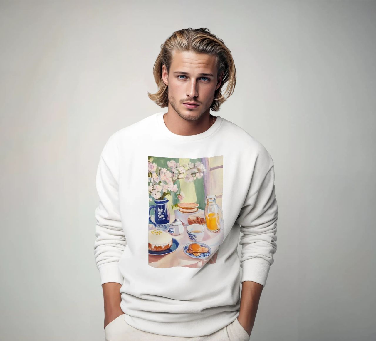 Mesa de desayuno con flores y zumo fresco sudadera de Melloi Art Print