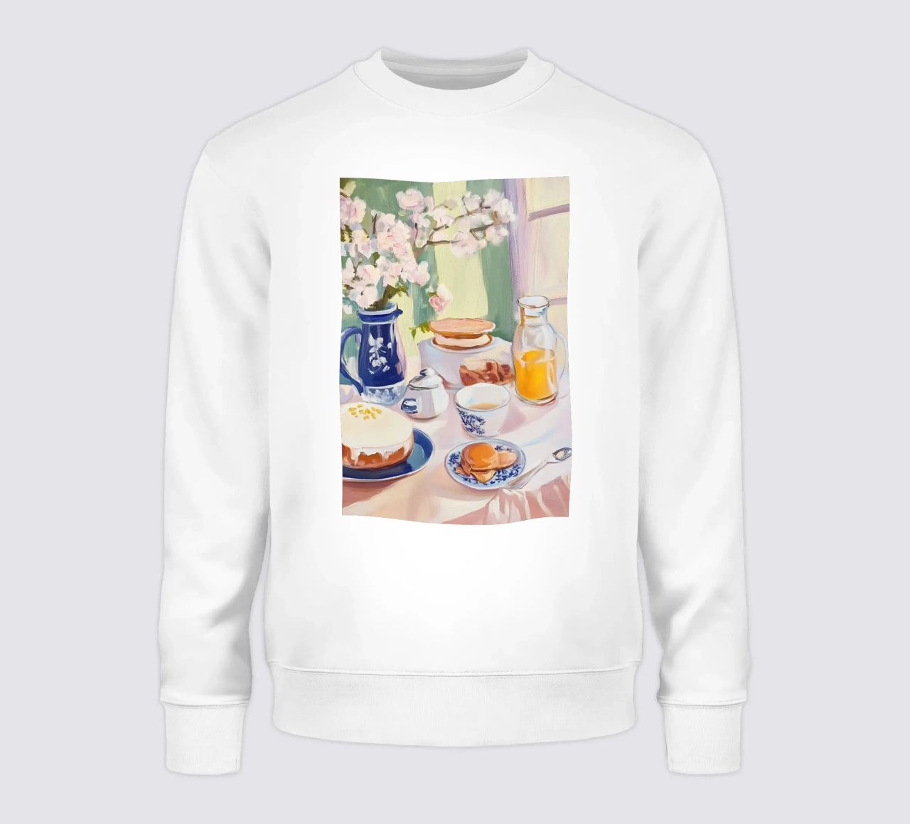 Mesa de desayuno con flores y zumo fresco sudadera de Melloi Art Print