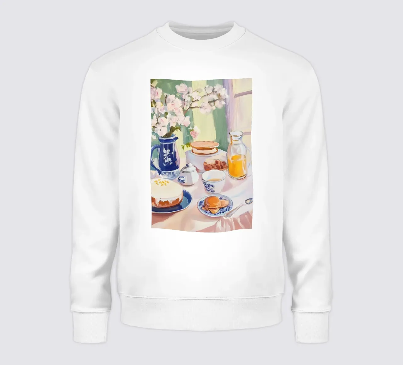 Frühstückstisch mit Blumen und frischem Saft Sweatshirt von Melloi Art Print
