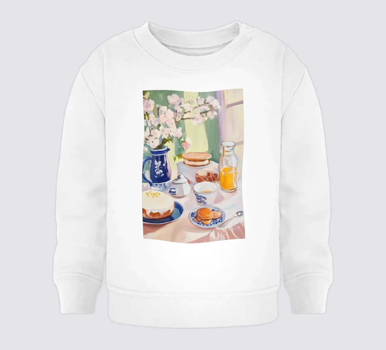 Mesa de desayuno con flores y zumo fresco sudadera de bebé de Melloi Art Print