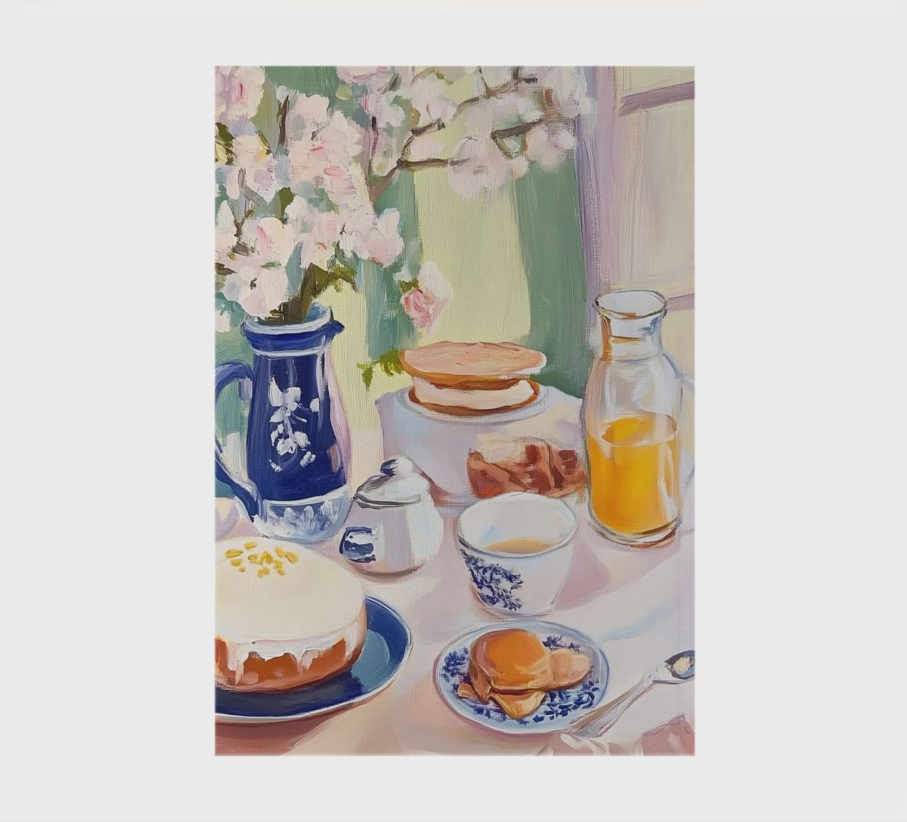 Breakfast Table with Flowers and Fresh Juice notebook by Melloi Art Print