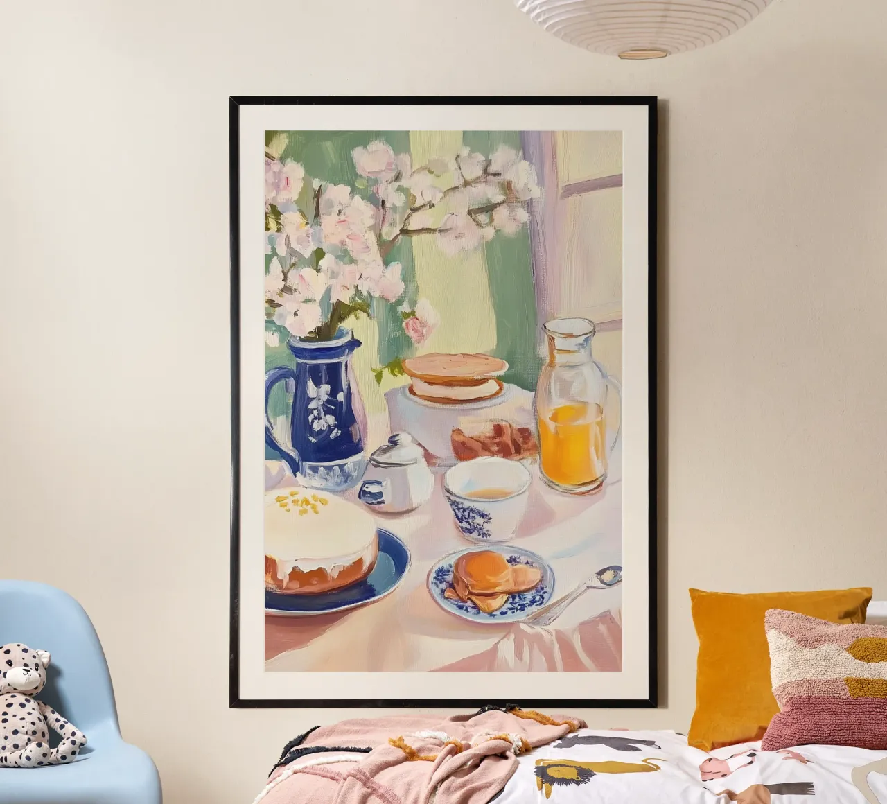 Frühstückstisch mit Blumen und frischem Saft Poster von Melloi Art Print