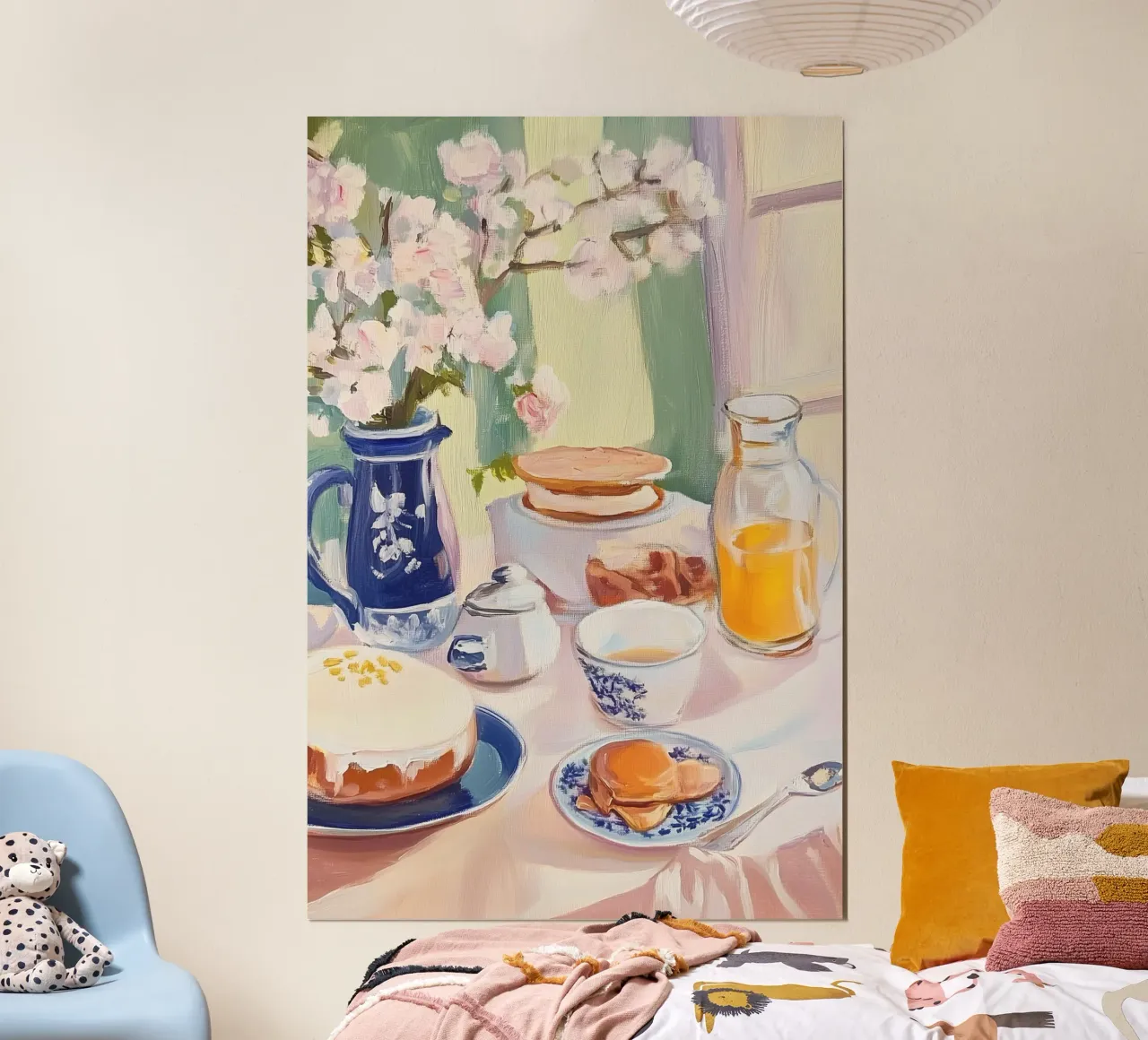 Frühstückstisch mit Blumen und frischem Saft Poster von Melloi Art Print
