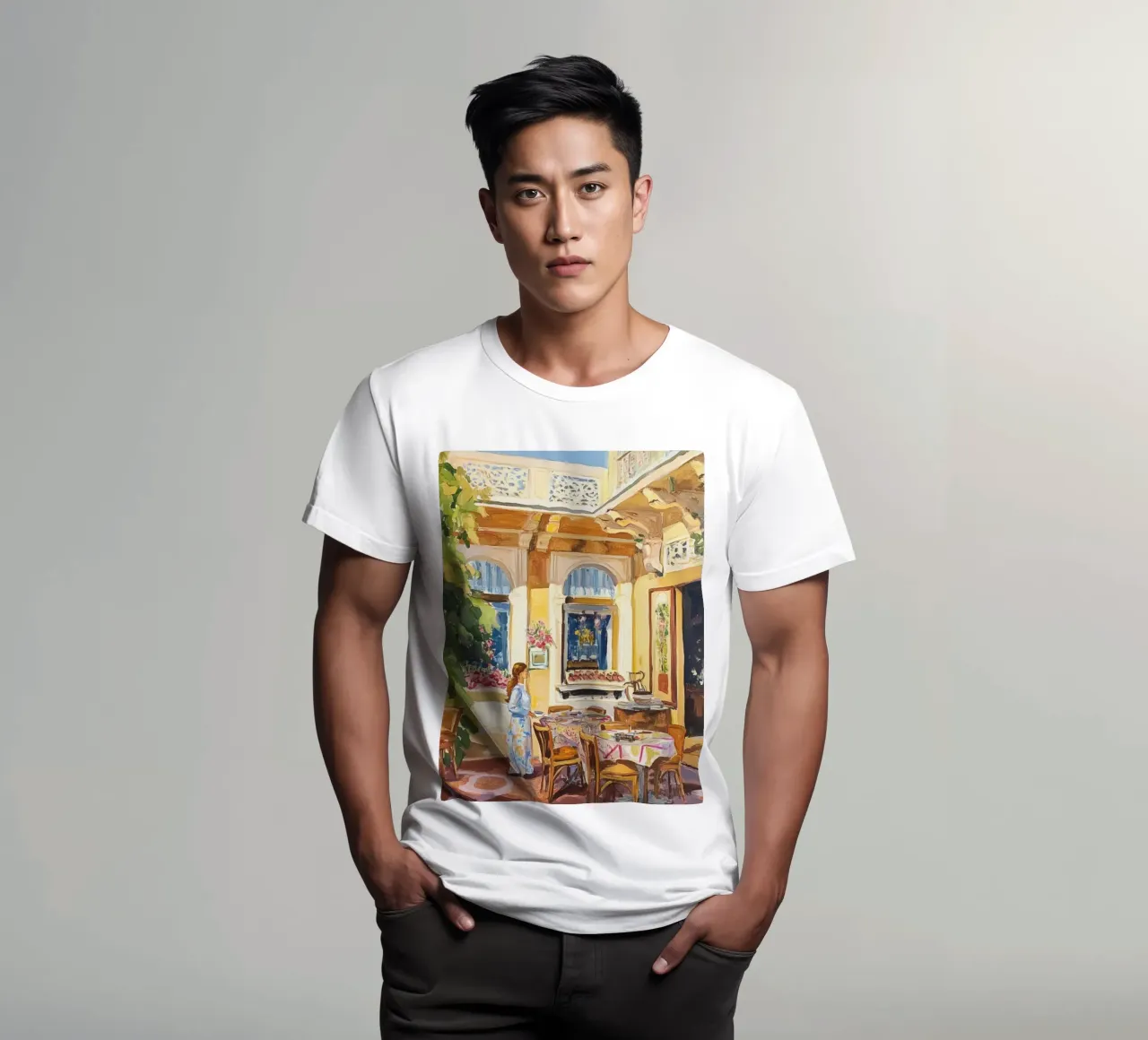 Pittura della terrazza del caffè francese t-shirt da Melloi Art Print