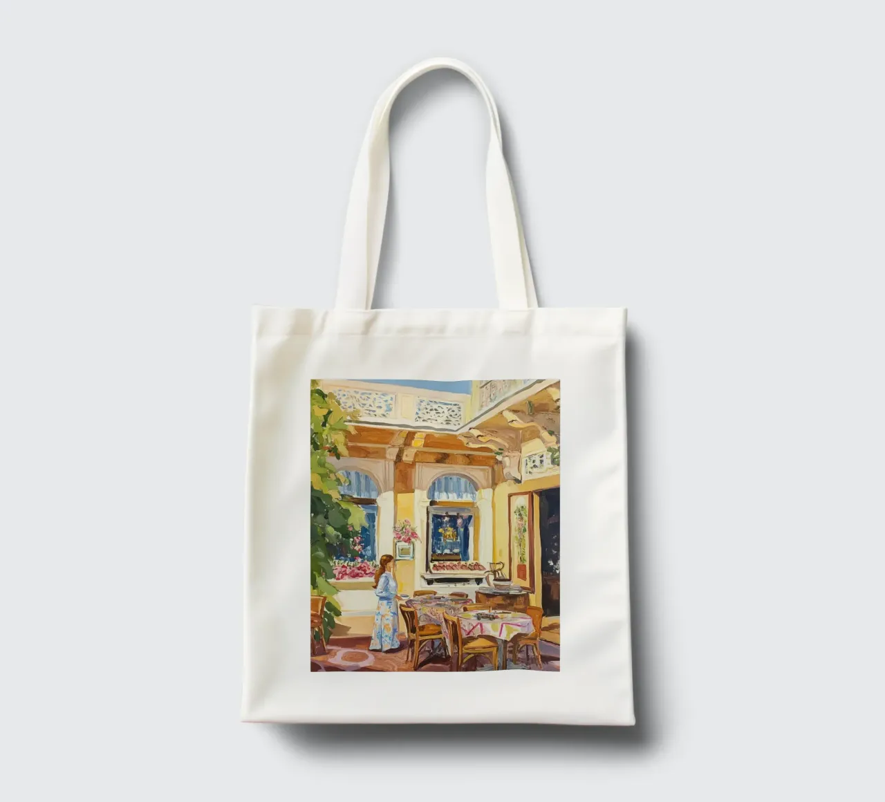 Frans Café Terras Schilderij jute draagtas van Melloi Art Print
