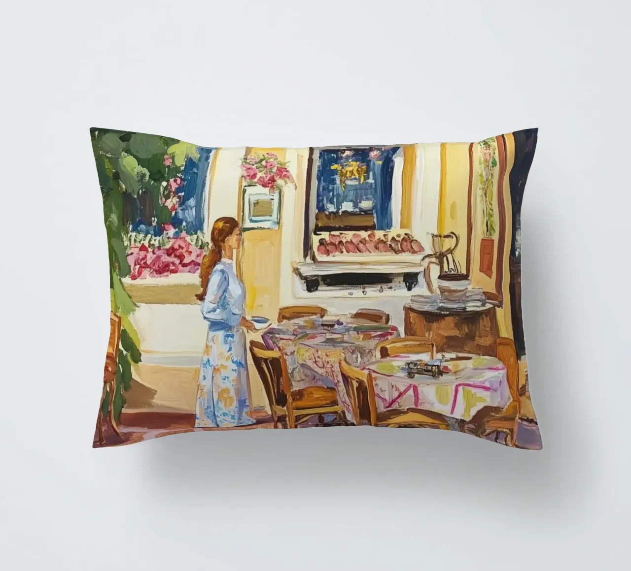 Pittura della terrazza del caffè francese cuscino da Melloi Art Print