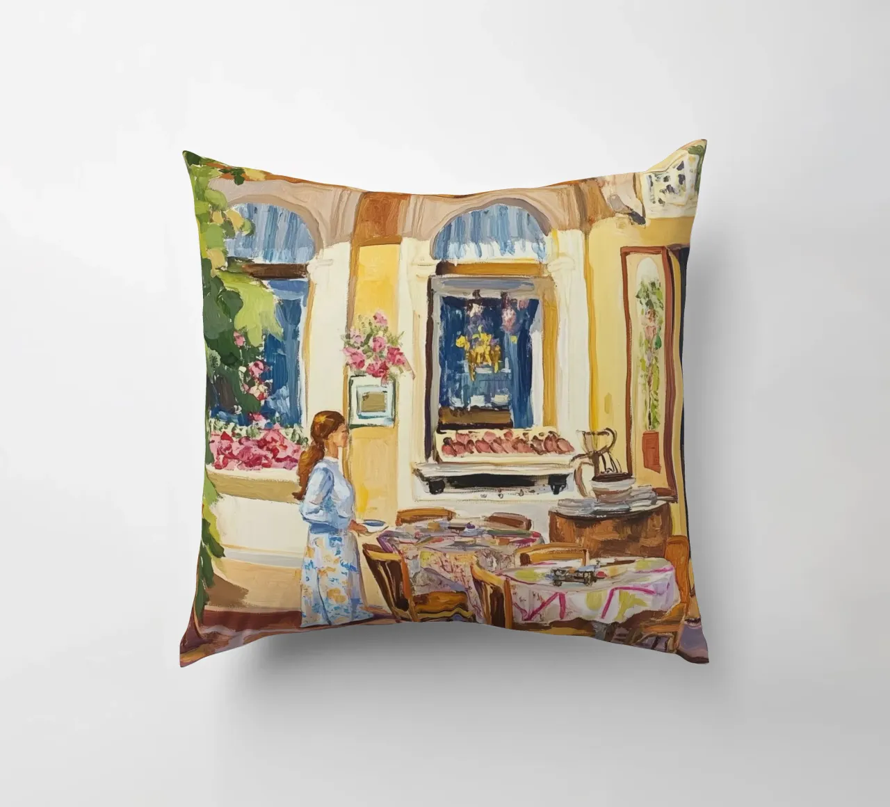 Pittura della terrazza del caffè francese cuscino da Melloi Art Print