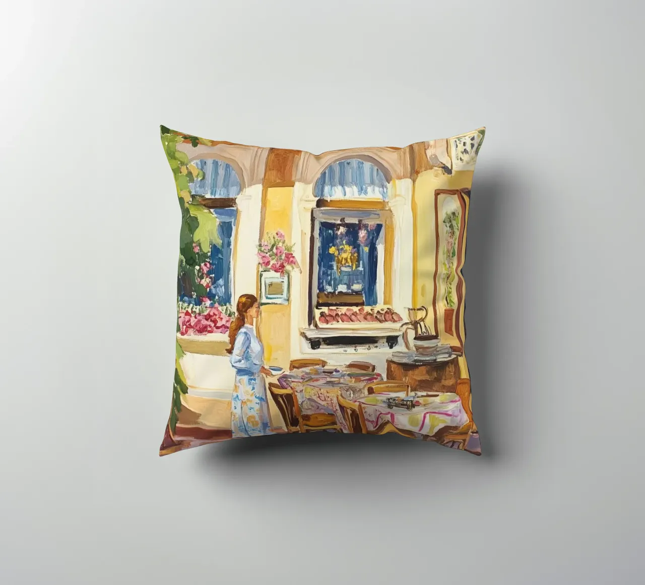 Pittura della terrazza del caffè francese cuscino da Melloi Art Print