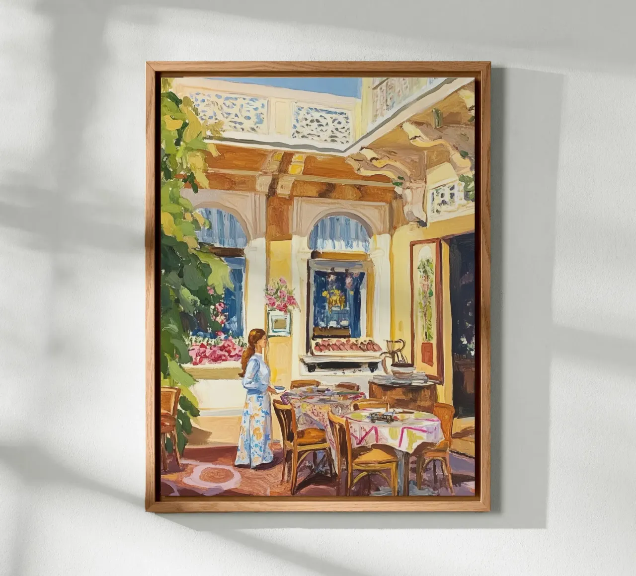 Pittura della terrazza del caffè francese alluminio dibond da Melloi Art Print