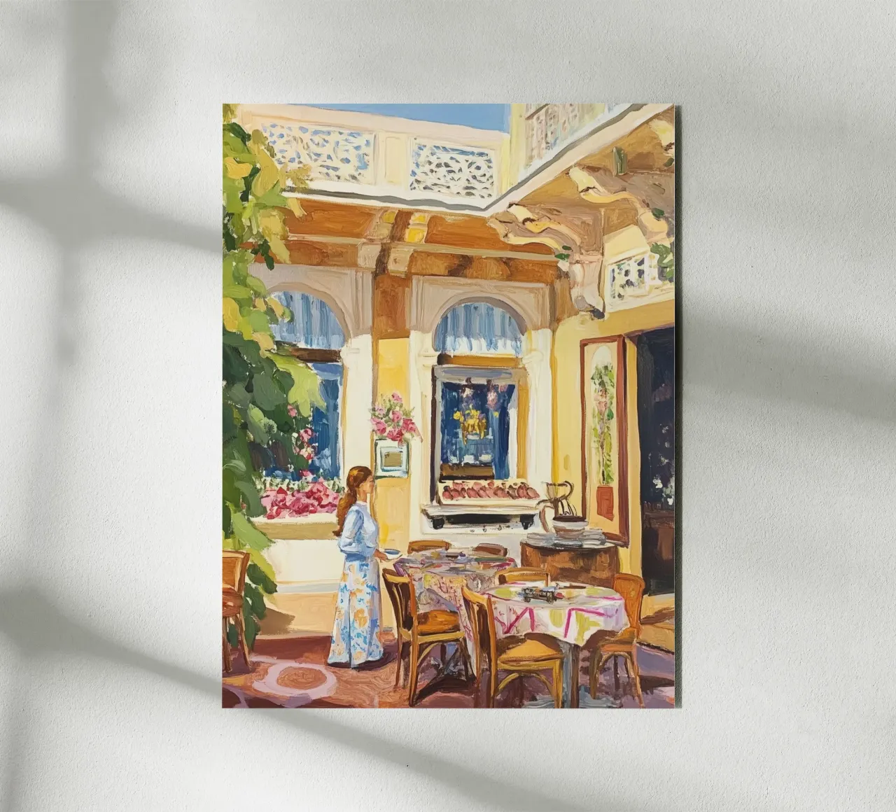 Pittura della terrazza del caffè francese alluminio dibond da Melloi Art Print