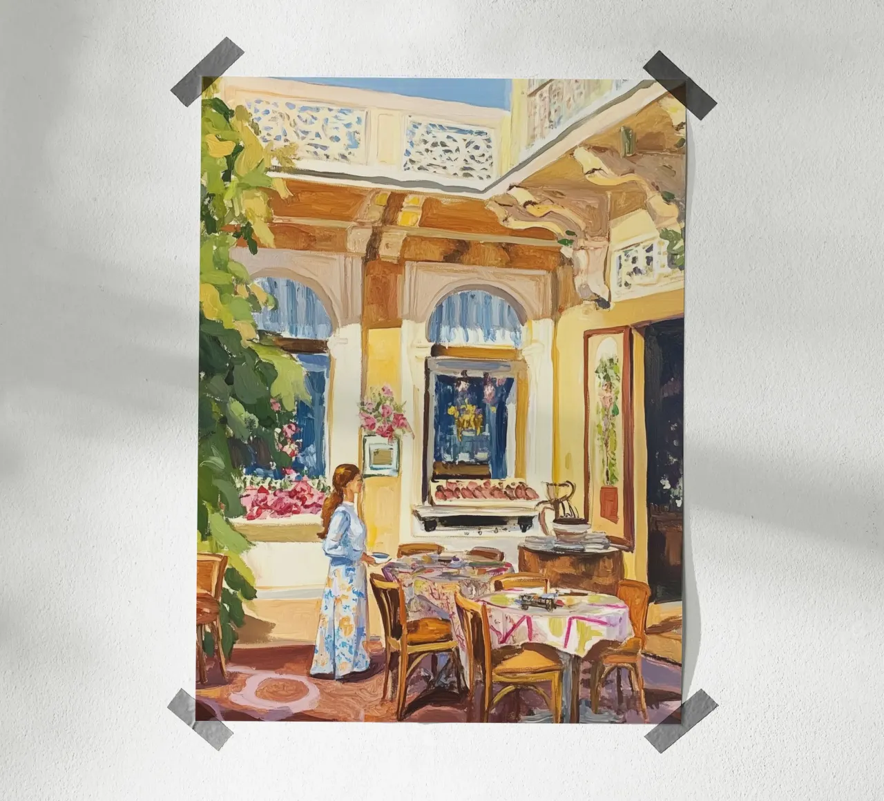 Pittura della terrazza del caffè francese carta hahnemühle da Melloi Art Print