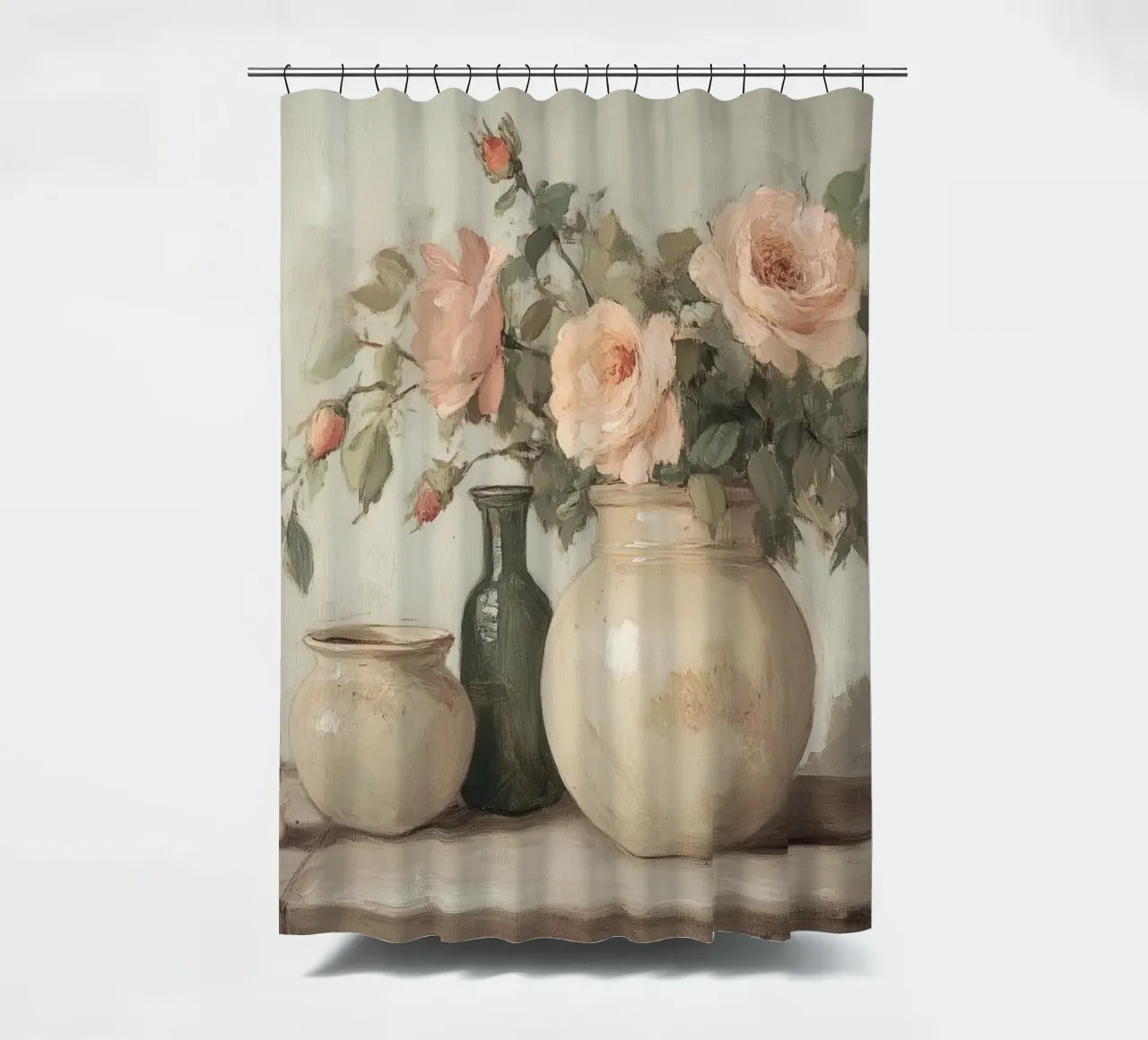 Rose in vaso Natura morta tenda da doccia da Melloi Art Print